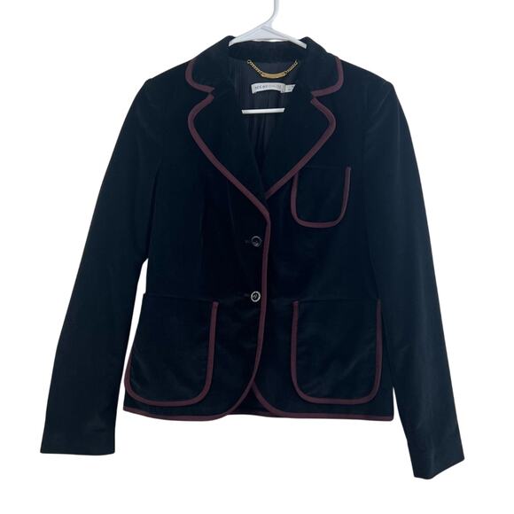 See By Chloe Black Corduroy Blazer Jacket Size 6 Pockets Maroon Trim Office - Picture 1 of 10